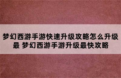 梦幻西游手游快速升级攻略怎么升级最 梦幻西游手游升级最快攻略